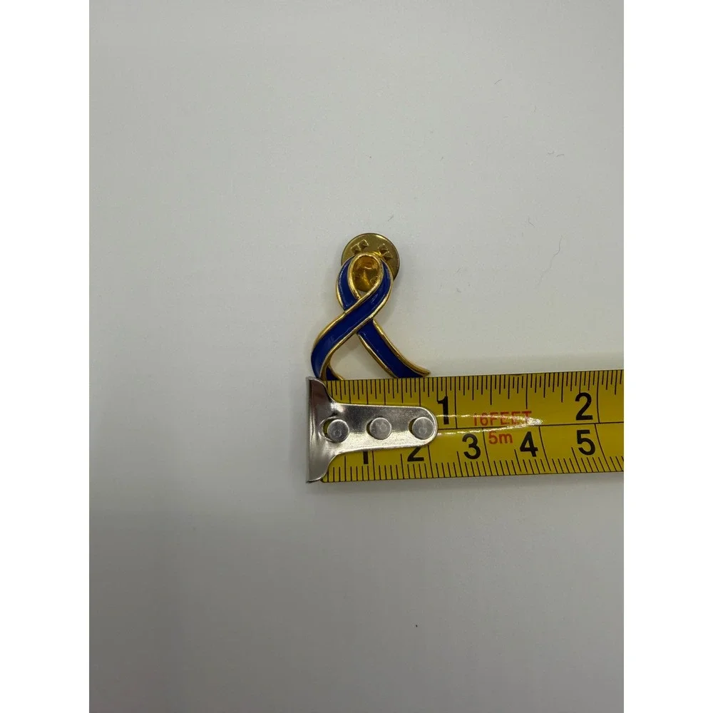 Blue Awareness Ribbon Pin Gold Tone Enamel Lapel Hat Pin Support Accessory